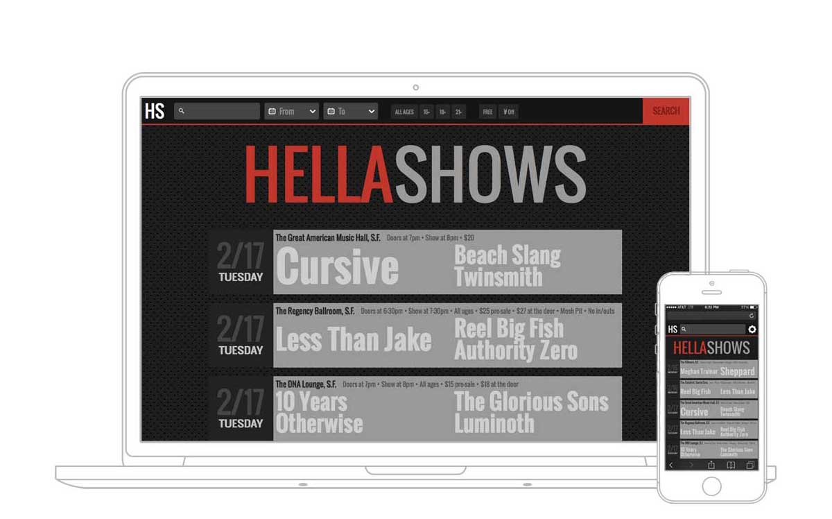 HellaShows on a MacBook